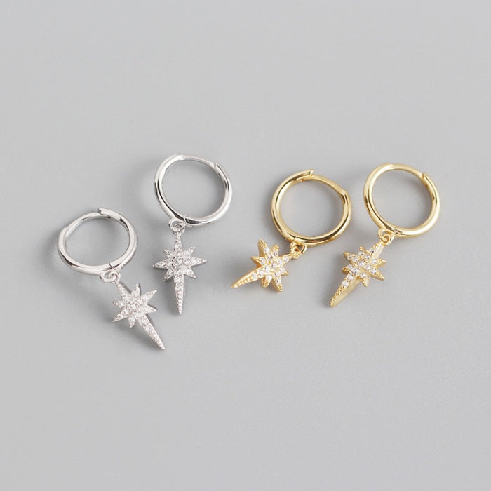 Zirconia Star Hoop Earrings.
